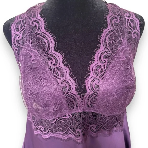 Adore Me Zandy Plum Silk and Lace Racerback Slip/Nightie with Adjustable Straps - Picture 8 of 14